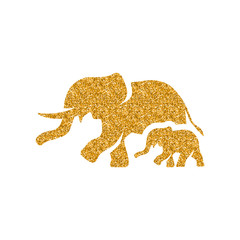 Elephant icon in gold glitter texture. Sparkle luxury style vector illustration.