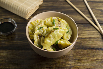 Chinese dumplings with soy sauce