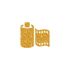 Photographic film icon in gold glitter texture. Sparkle luxury style vector illustration.