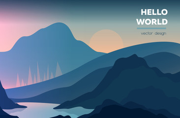Modern polygonal landscape  with mountains. vector illustration. Modern design template for web-banner
