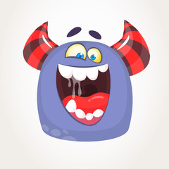 Happy cartoon monster character icon. Laughting monster face emotion. Halloween vector illustration