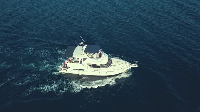 aerial view of sea emergency service team in fast speed motor boat