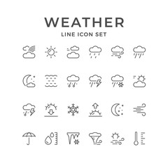 Set line icons of weather