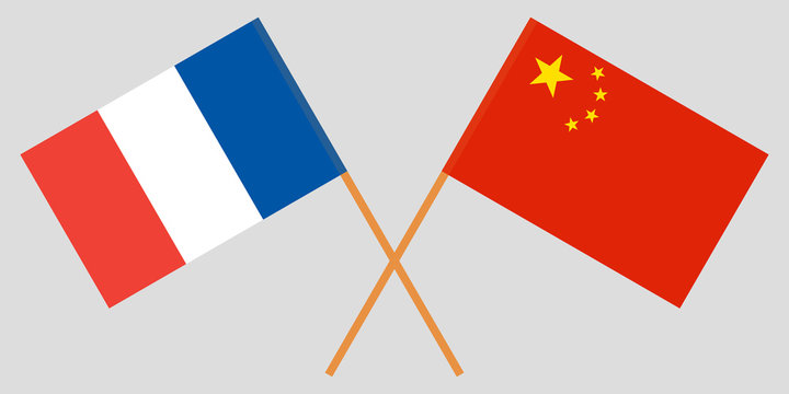France and Republic of China flags. Official colors. Vector