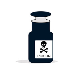 An ancient chemist's bottle with etiquette with the sign of crossed bones and skull and the inscription 