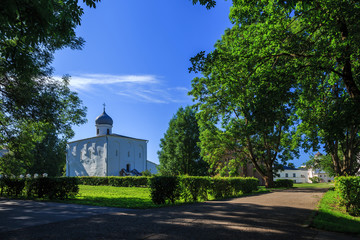 Naklejka premium Church of Assumption (Uspenskaya) on Yaroslav Courtyard in Veliky Novgorod (Novgorod the Great), Russia 