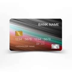 Colorful credit card template design. With inspiration from the line abstract. Blue and black color on gray background illustration. Glossy plastic style.