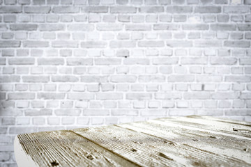 table background of free space and white wall. 