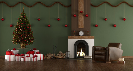 Green room with Christmas tree