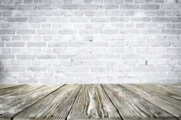 table background of free space and white wall. 