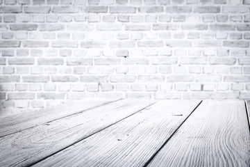 table background of free space and white wall. 