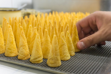Fresh crisp horns in large quantities at the time of preparation by the cook in the candy store
