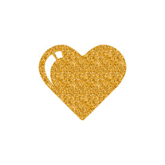 Heart shape icon in gold glitter texture. Sparkle luxury style vector illustration.