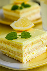 fresh tasty sweet lemon cake dessert with mint