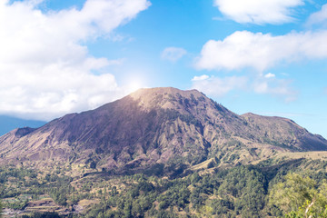 Active Indonesian volcano Batur on the tropical island of Bali. View of great volcano Batur. Beautiful landscape.