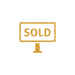 Sold out sign icon in gold glitter texture. Sparkle luxury style vector illustration.