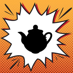 Tea maker Kitchen sign. Vector. Comics style icon on pop-art bac