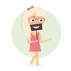 Girl smiles. Cartoon character.