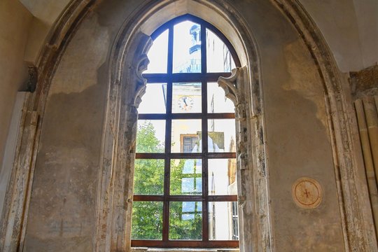 Gothic window in Buchlov castle. Region South Moravia, Czech Republic