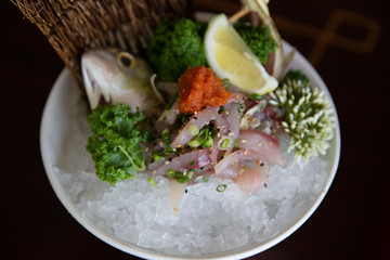 Close Up on Aji Mackerel Sashimi