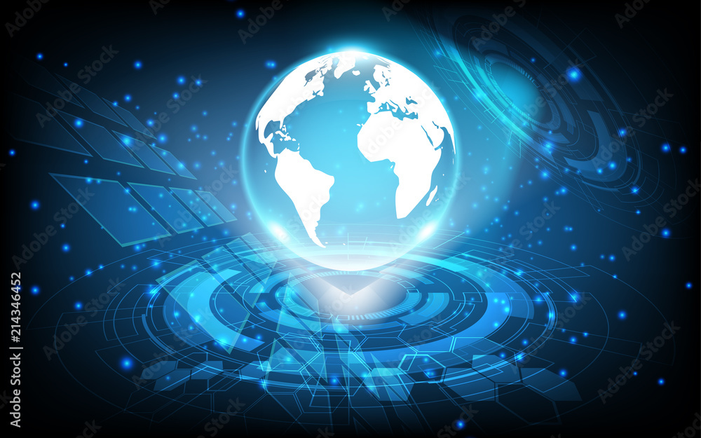 Wall mural global network connection world map abstract technology background global business innovation concep