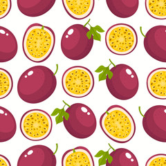 Vector pattern with cartoon passion fruits isolated on white.