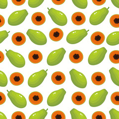 Vector pattern with cartoon papaya isolated on white.