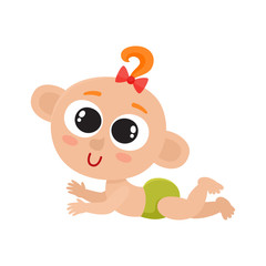 Cute little baby girl with red bow isolated on white.