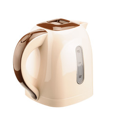 Beige plastic kettle isolated on white background