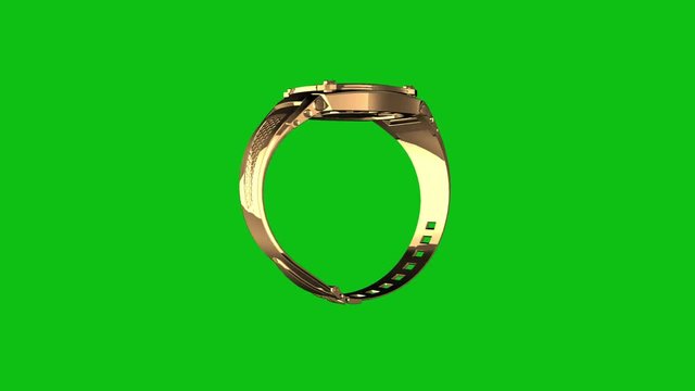 Golden watch loop rotate on green chromakey background