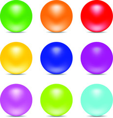 Rainbow color balls isolated on white background. Glossy spheres. Set for design elements. Vector illustration.