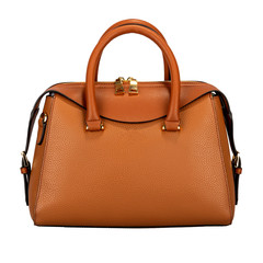 Saturated orange female leather bag isolated on white background