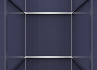 3d rendering. metallic square frame pattern on purple wall room corner background.