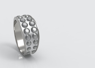 3d rendering. a beauty diamond ring on copy space gray background.