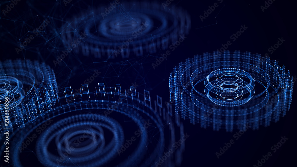 Poster Abstract technology background. Technology concept. Gear wheel. Big Data concept. 3d illustration. 3d rendering.