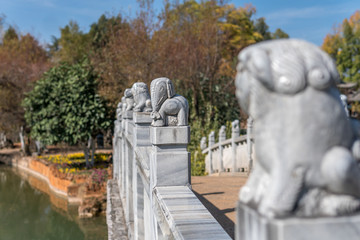 Lijiang old town,China. scene-Black Dragon Pool Park. . In the there, you can see Jade Dragon Snow Mountain.