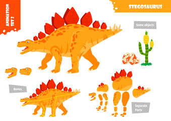Cartoon Style Dinosaur Stegosaurus Character For Animation Set. Vector Illustration © Puslatronik