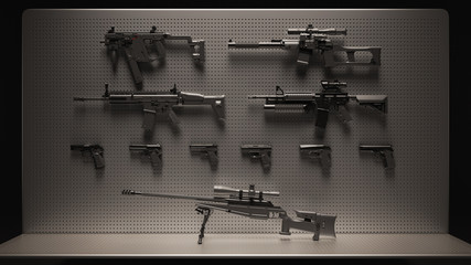 Black and Grey Firearms Display 3d Illustration 