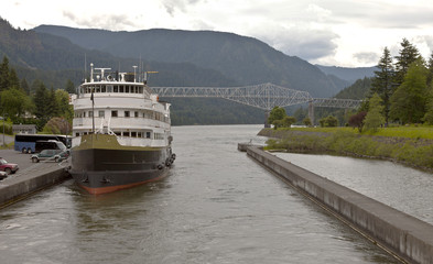 Cruise ship in the Columbia River Gorge Oregon.