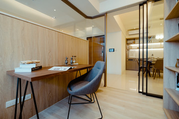 Modern and cosy design of the study in apartment building