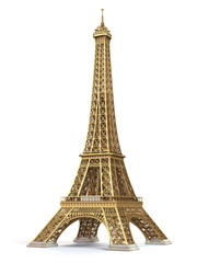 Obraz premium Wieża Eifla złoty odosobniony na białym tle.