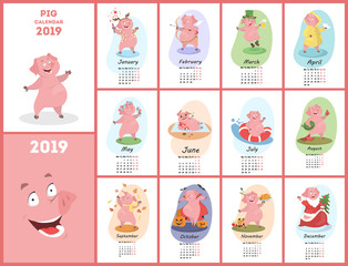 Pig calendar for 2019