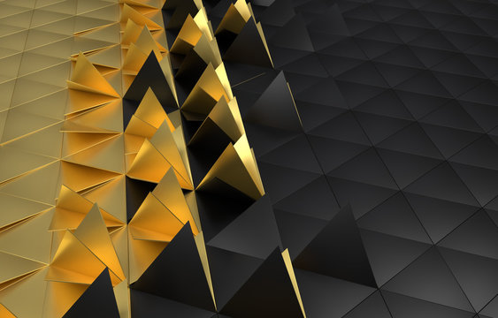 3d illustration triangulate backdrop gold black 3d render