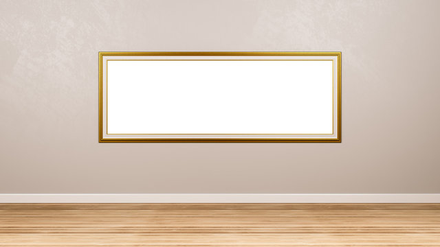 Golden Panoramic Empty Picture Frame at the Wall