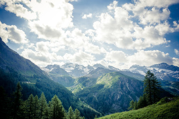 Panoramic view of the alpine valley of Gressoney Monte Rosa