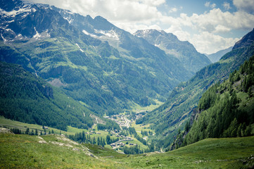 Naklejka na ściany i meble Panoramic view of the alpine valley of Gressoney Monte Rosa