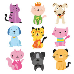 dog and cat character vector design