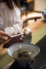 Fototapeta na wymiar Woman Tea Master Making Tea. Tea art of China. Traditional Chinese culture.