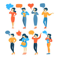 Group of people talk on the mobile phone