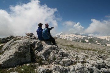 Tourists on top of mount Oshten, Adygea